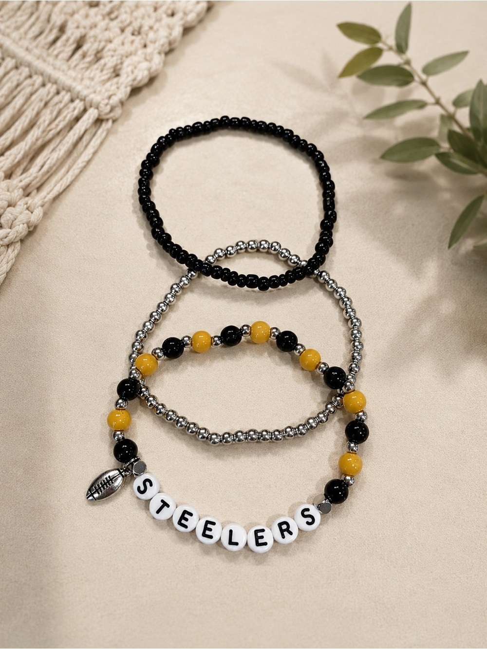 Pittsburgh Steelers Beaded Bracelet Stack | Handmade Stretch Bracelets